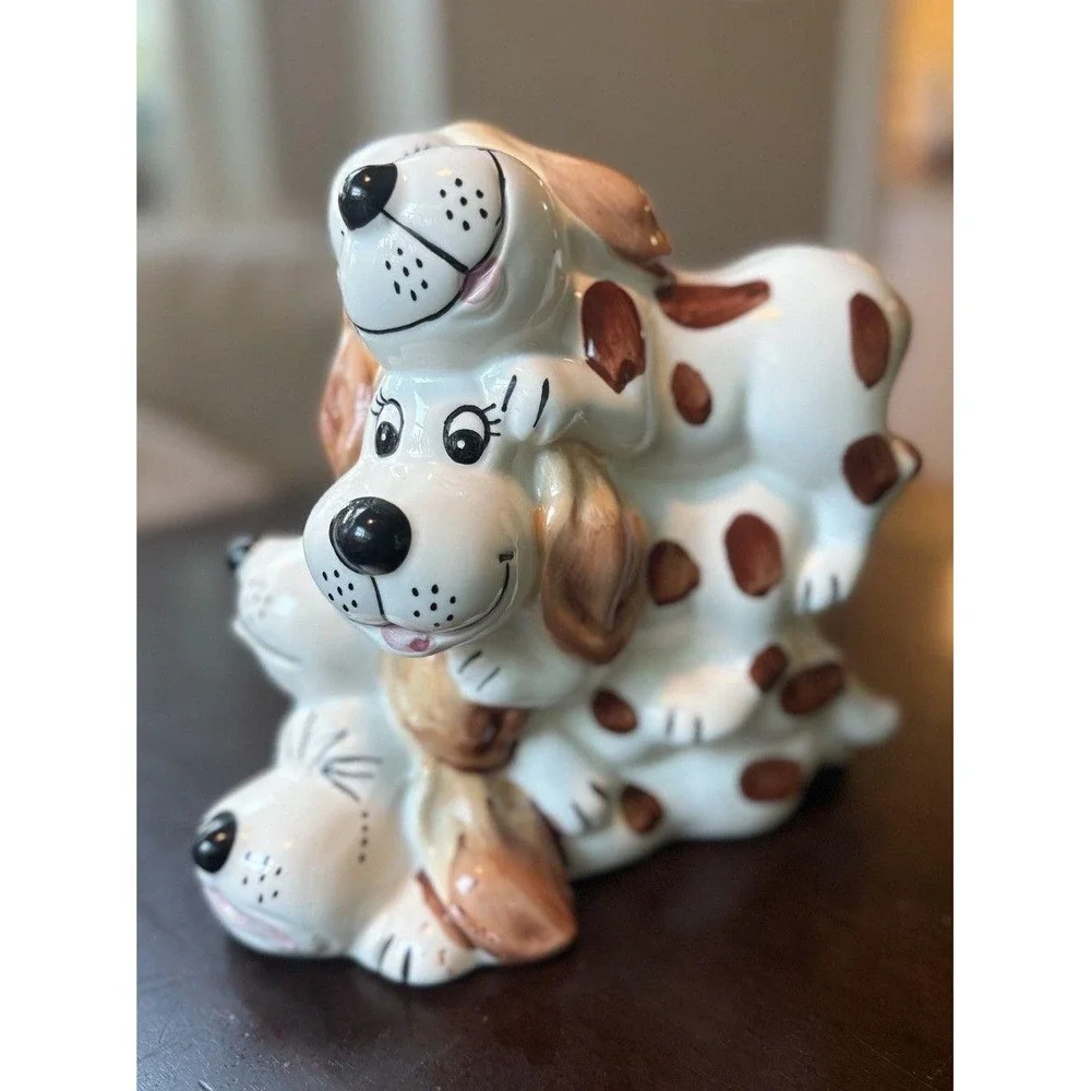 PILE OF PUPPIES - Vintage, Hard to Find, Hand Painted Ceramic Savings Bank 1970s